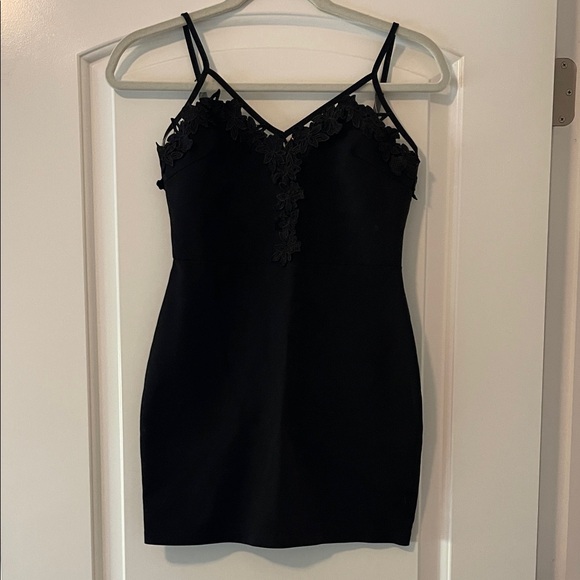 Black Mini Dress with Floral Lace - Picture 1 of 6